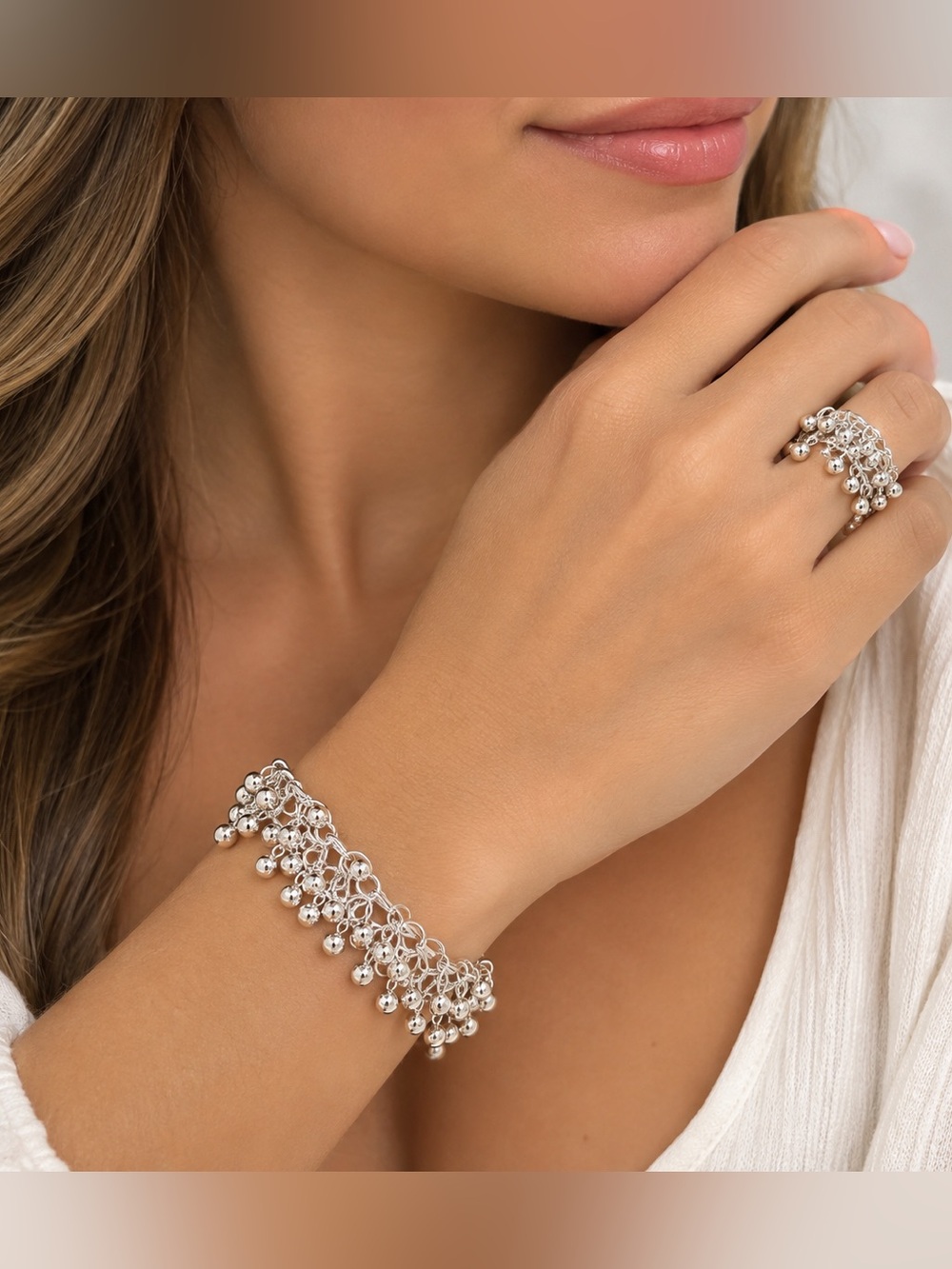 Elegant Silver Women's Jewelry Set size 9 ring 925